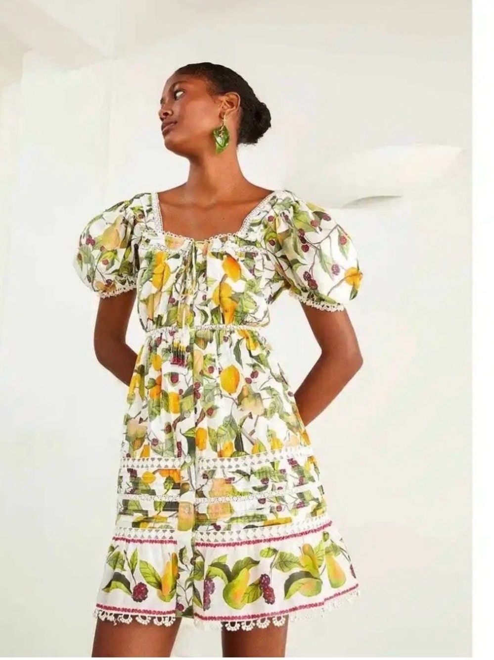FARM Rio Off-white Fruit Orchard Mini Dress Size M #091